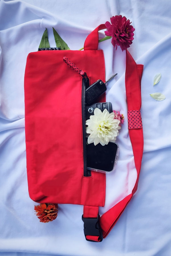 CrossiX bag denim / red dot