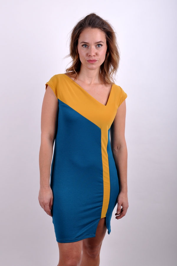 Cube slitiX dress yellow/smaragd