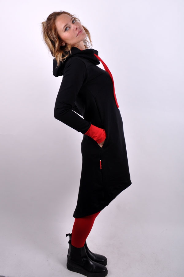 RoundiX WINTER hoody dress black/red