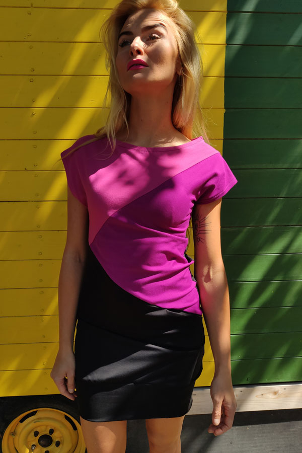 CutiX pocket dress magenta/purple/black